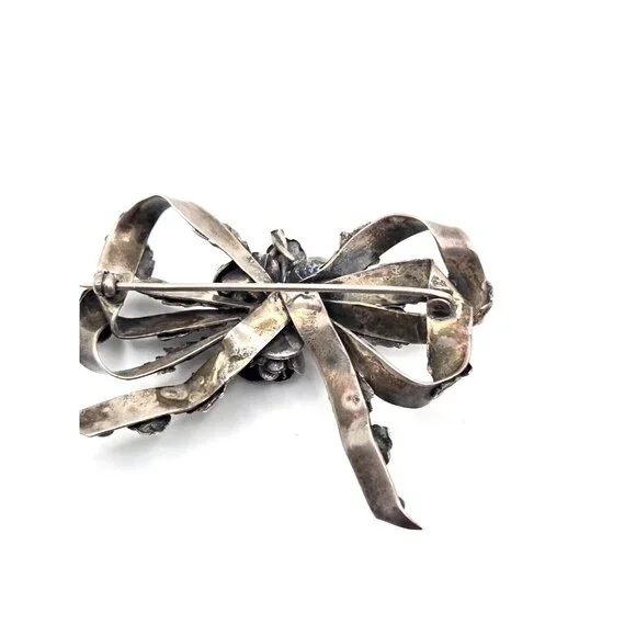 HOBE sterling silver floral bow brooch very vintage and lovely patina - Picture 8 of 8